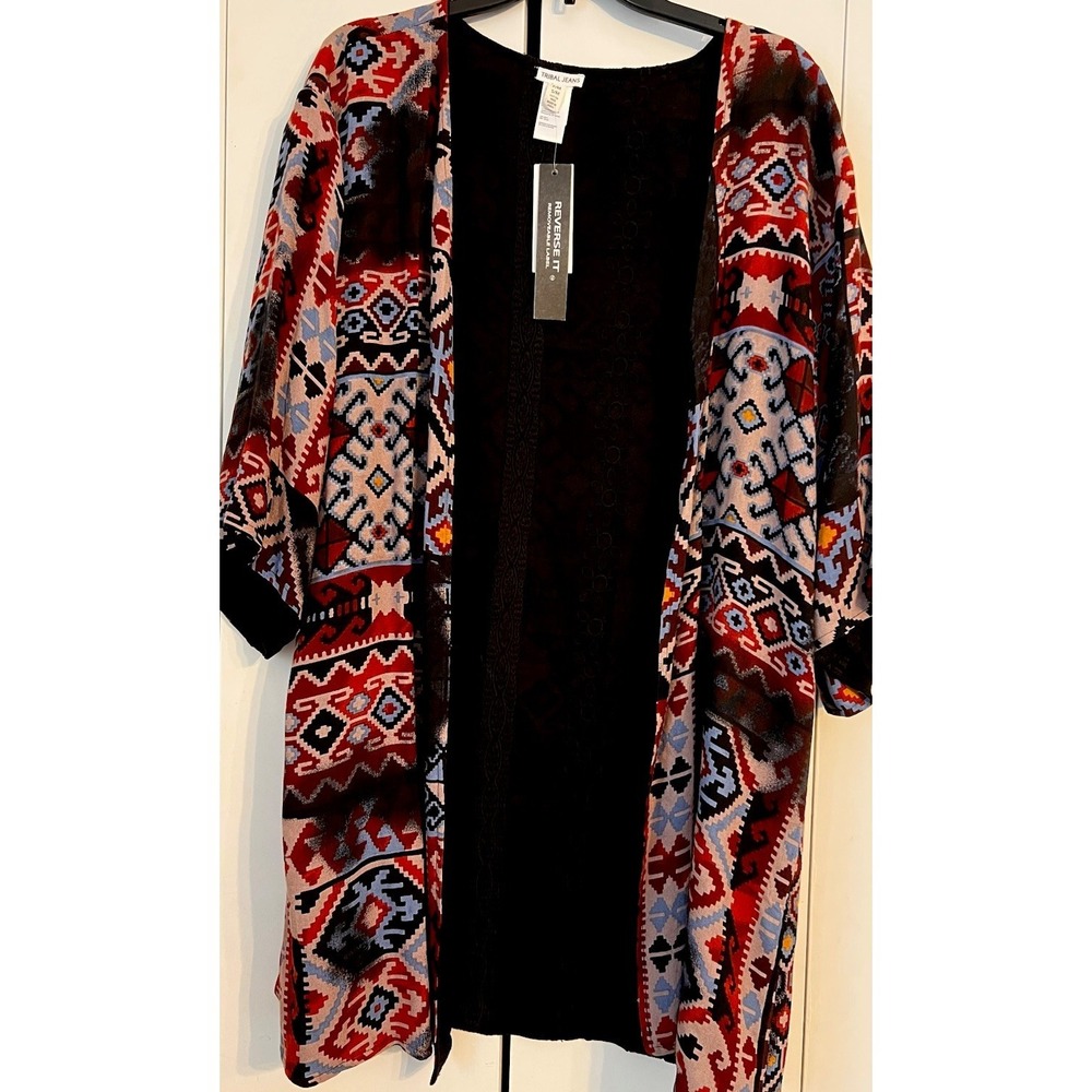 Tribal Jeans Reversible Kimono Cardigan Southwestern‎ Aztec Boho Women S M